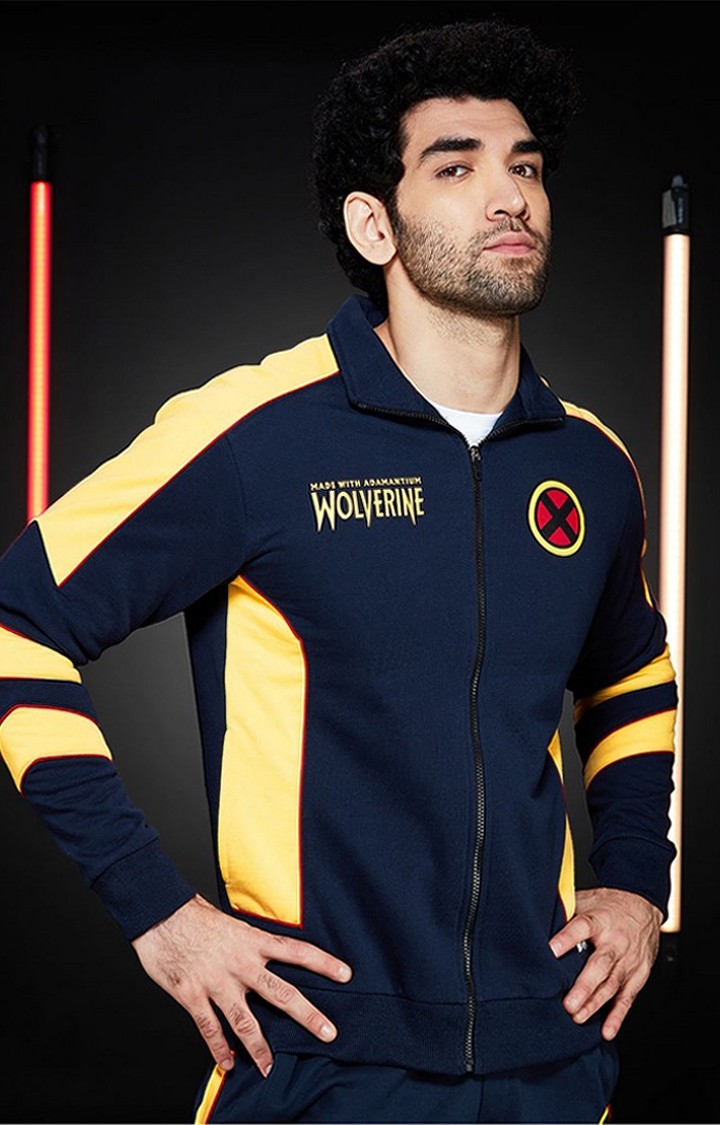 The Souled Store | Men's Wolverine: Made with Adamantium Blue & Yellow Printed Western Jacket