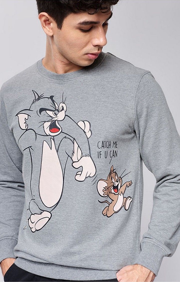 Men's Tom And Jerry: Catch Me If You Can Grey Printed Sweatshirts