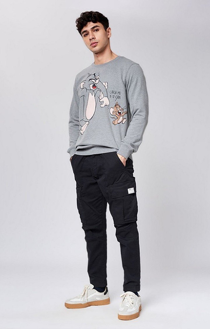 Men's Tom And Jerry: Catch Me If You Can Grey Printed Sweatshirts