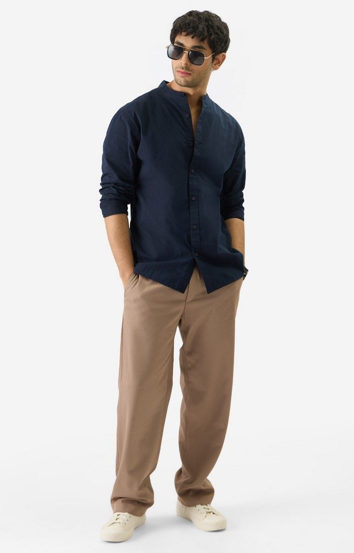 Men's Solids: Navy Blue Mandarin Shirts