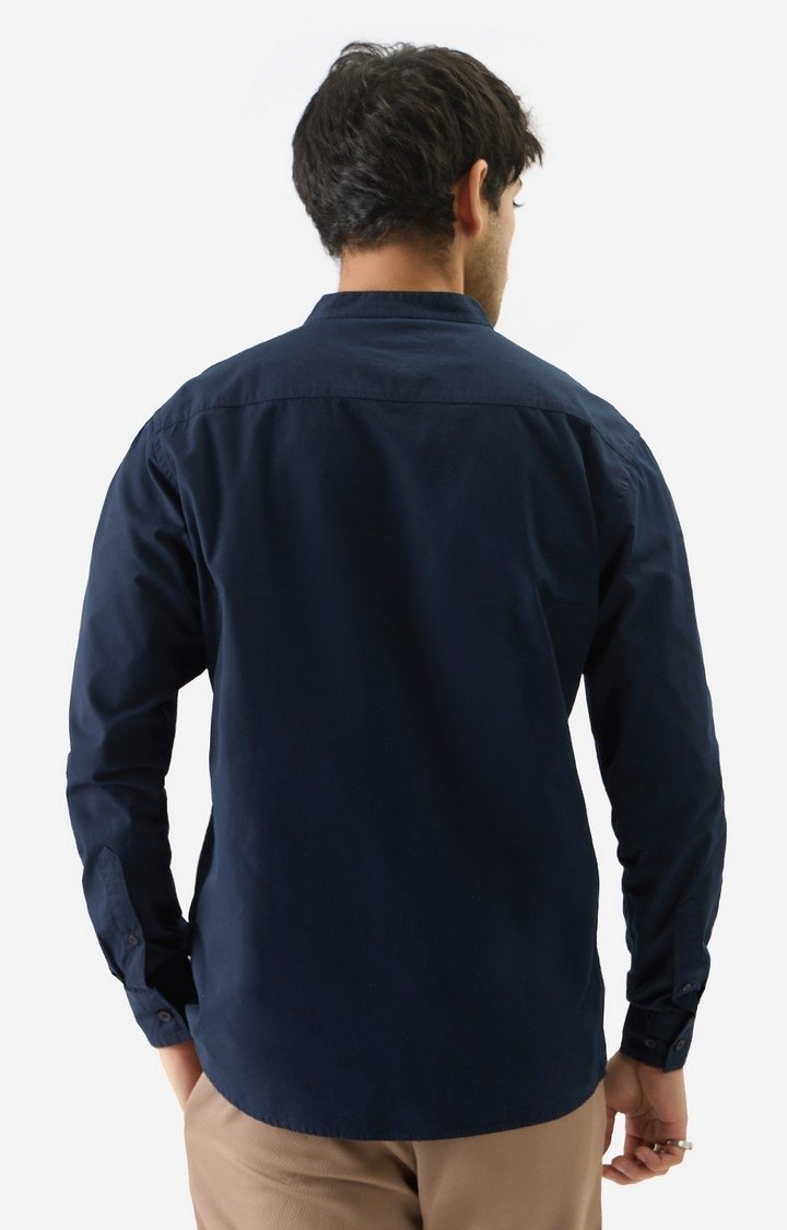 Men's Solids: Navy Blue Mandarin Shirts