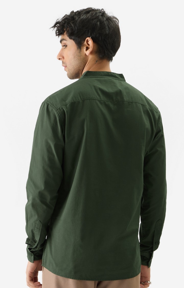 Men's Solids: Olive Green Mandarin Shirts