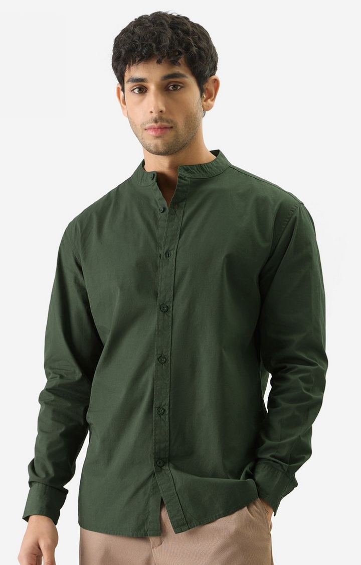 The Souled Store | Men's Solids: Olive Green Mandarin Shirts