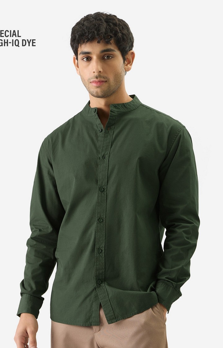 The Souled Store | Men's Solids: Olive Green Mandarin Shirts