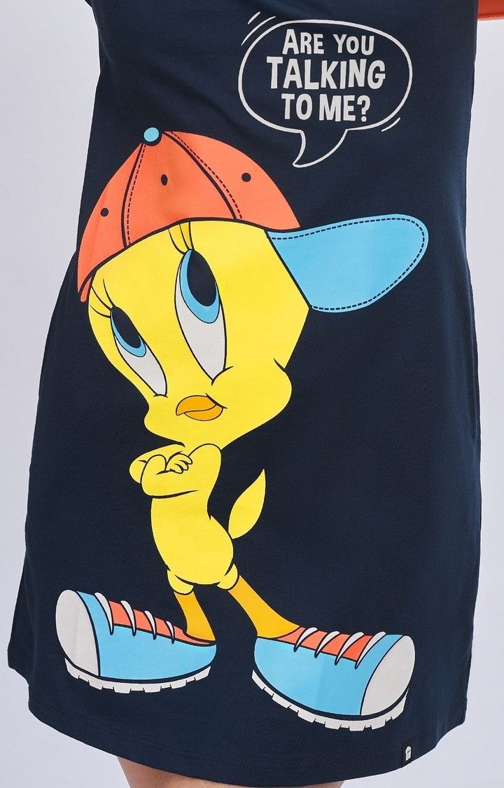 Women's Looney Tunes: Talking To Me Blue Printed Shift Dress