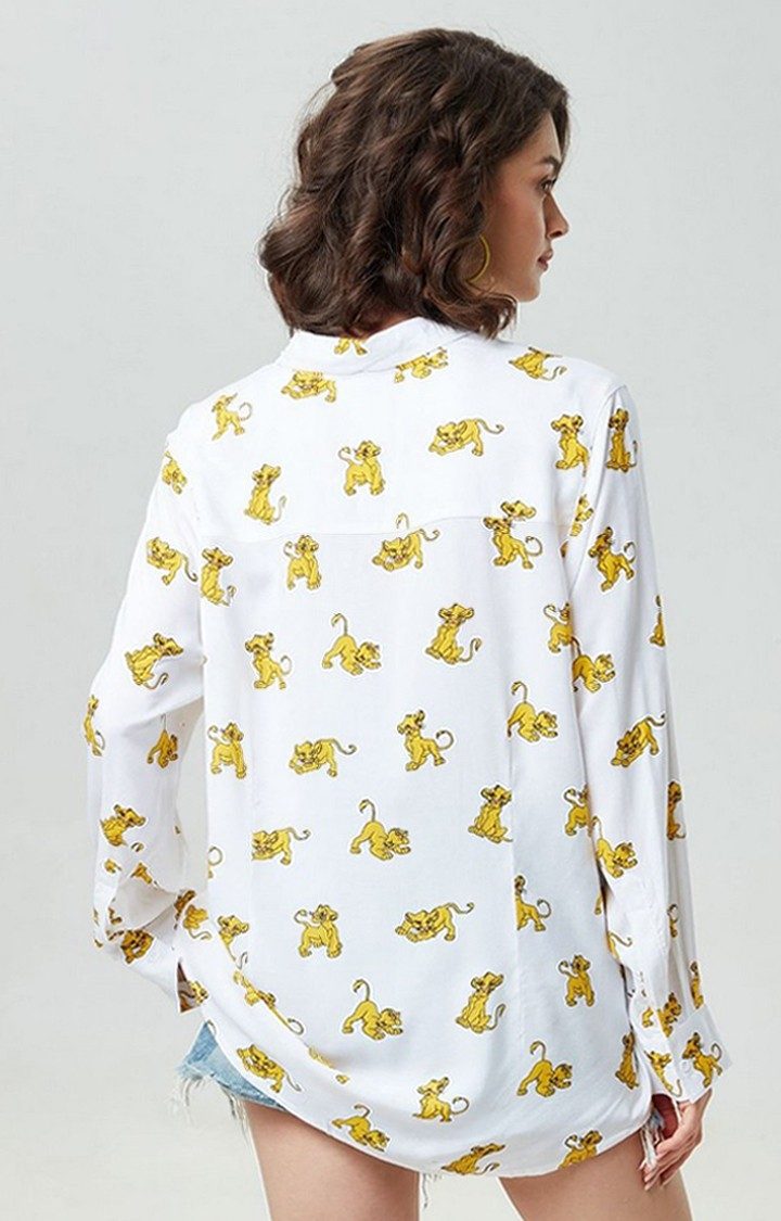 Women's The Lion King: Simba Pattern White Printed Oversized Shirt