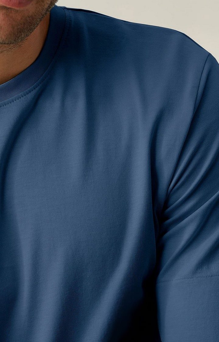 Men's Blue Solid Regular T-Shirt