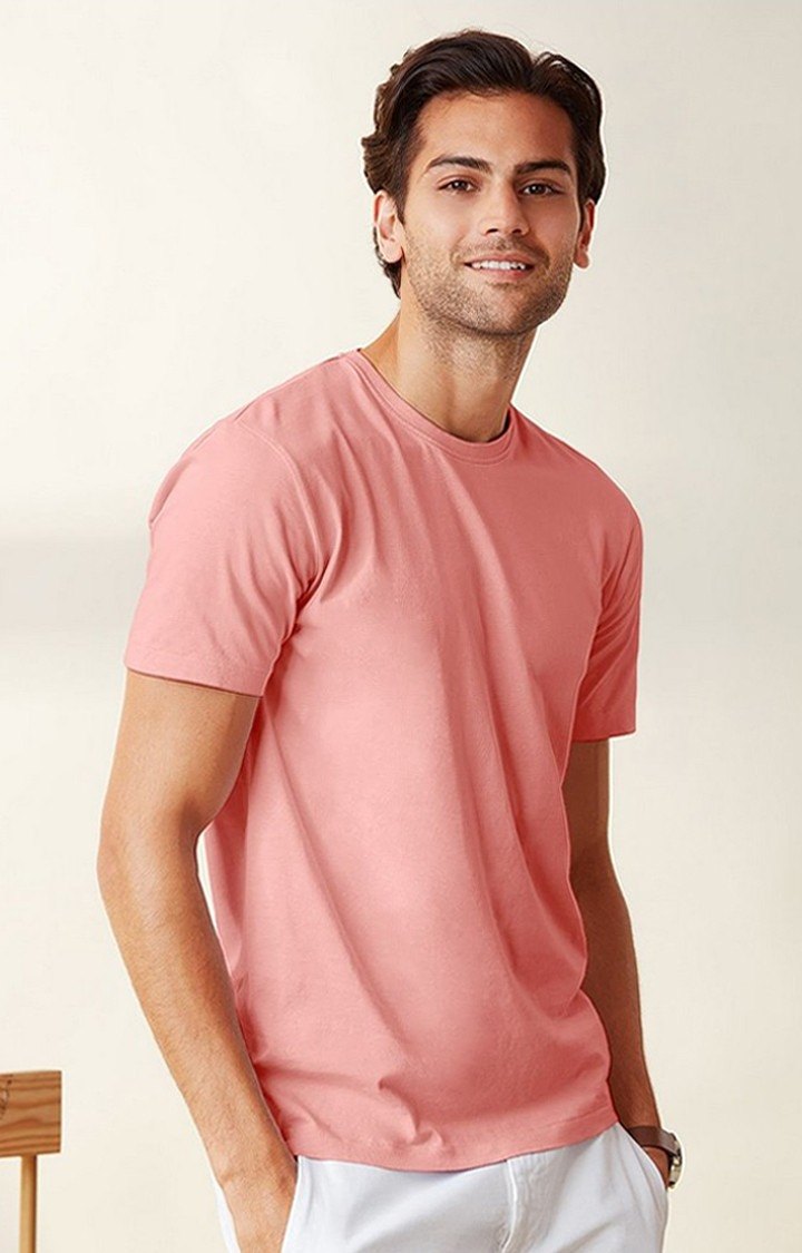 Men's Pink Solid Regular T-Shirt