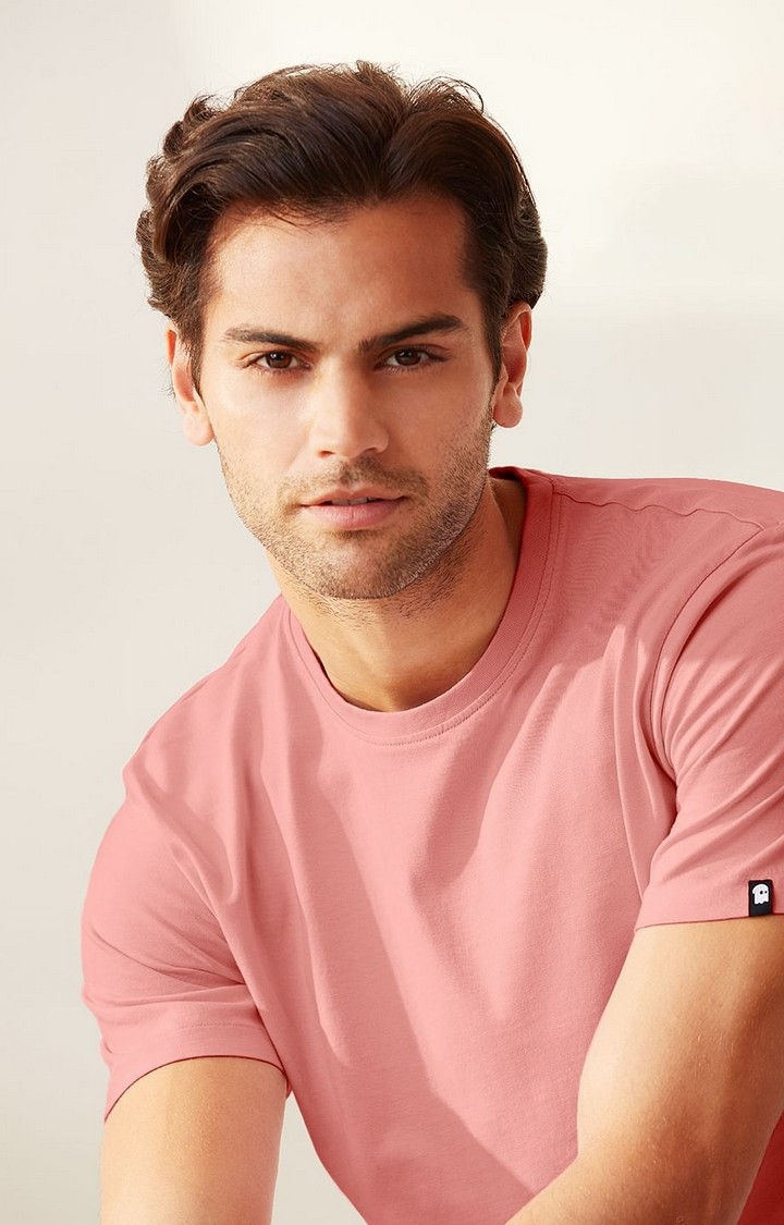 Men's Pink Solid Regular T-Shirt
