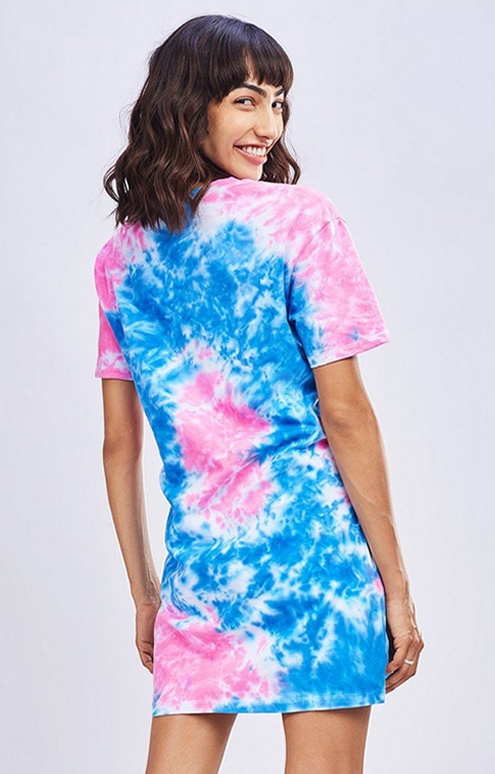 Women's Unicorn Blue & Pink Tie Dye Printed Shift Dress