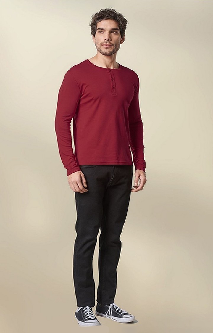 Men's Red Solid Regular T-Shirt