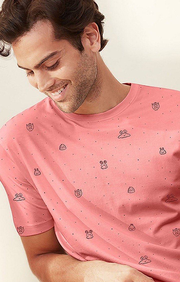 Men's Pink Printed Regular T-Shirt