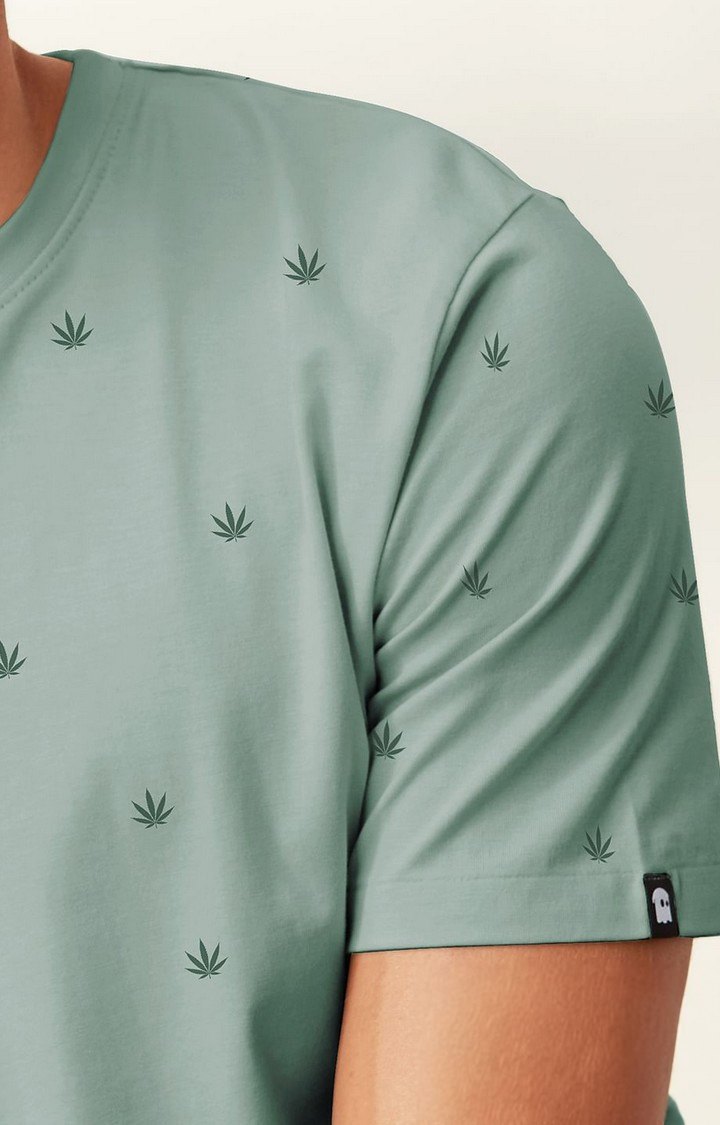 Men's Green Printed Regular T-Shirt