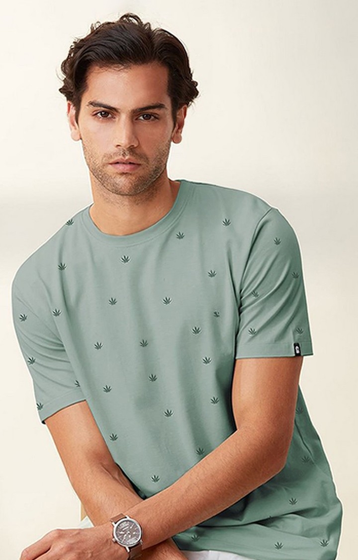 Men's Green Printed Regular T-Shirt