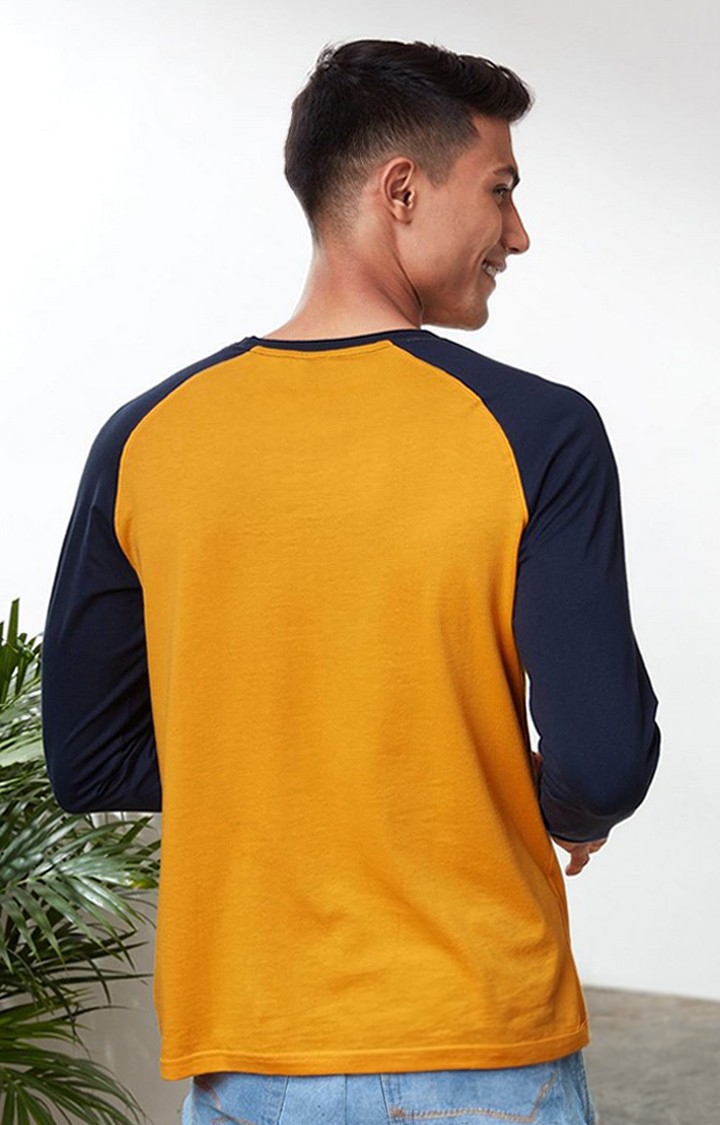 Men's Mustard Yellow & Blue Solid Regular T-Shirt
