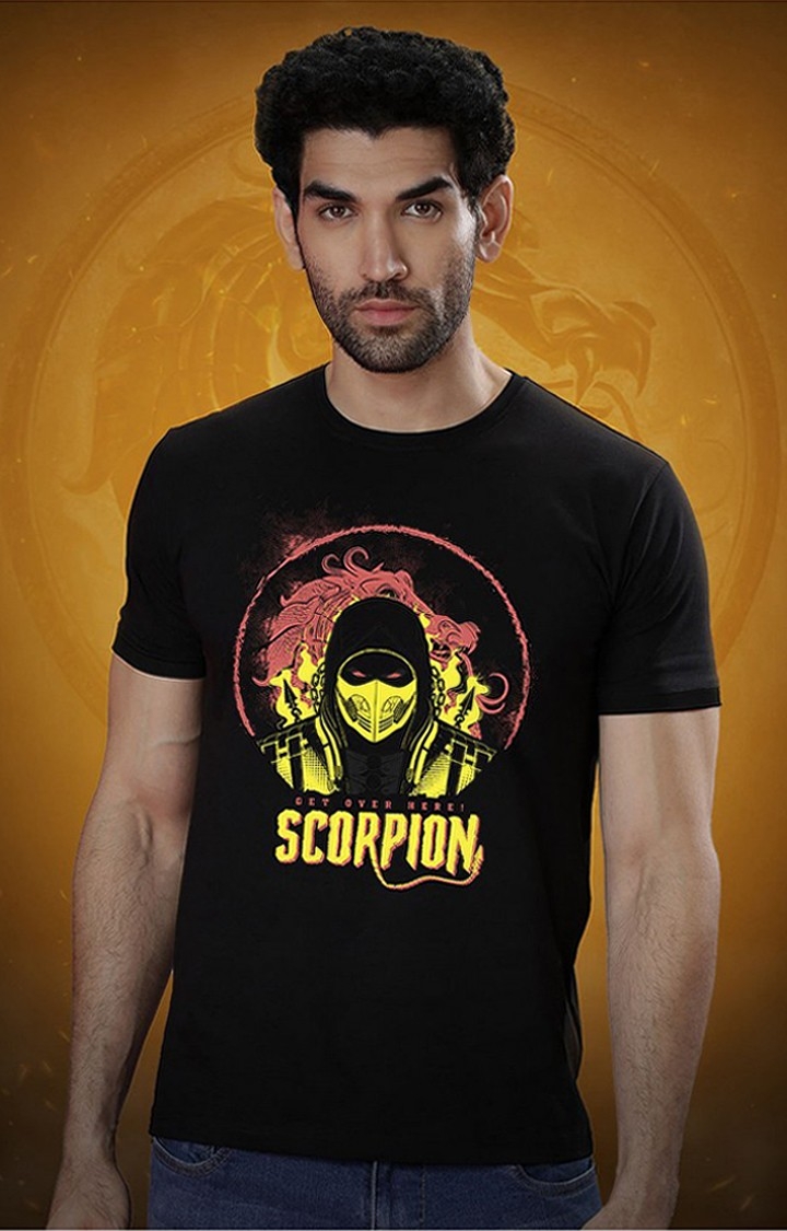 Men's Mortal Kombat: Scorpion Black Printed Regular T-Shirt