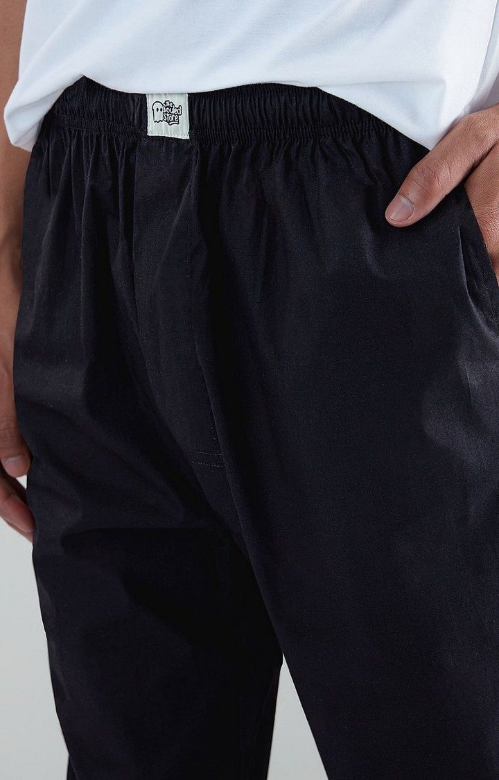 Men's  Black Cotton Solid Trackpant