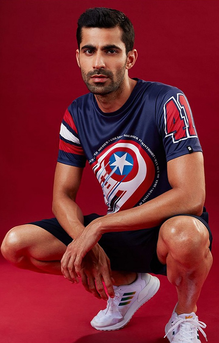 Men s Captain America Shield Blue Printed Regular T Shirt