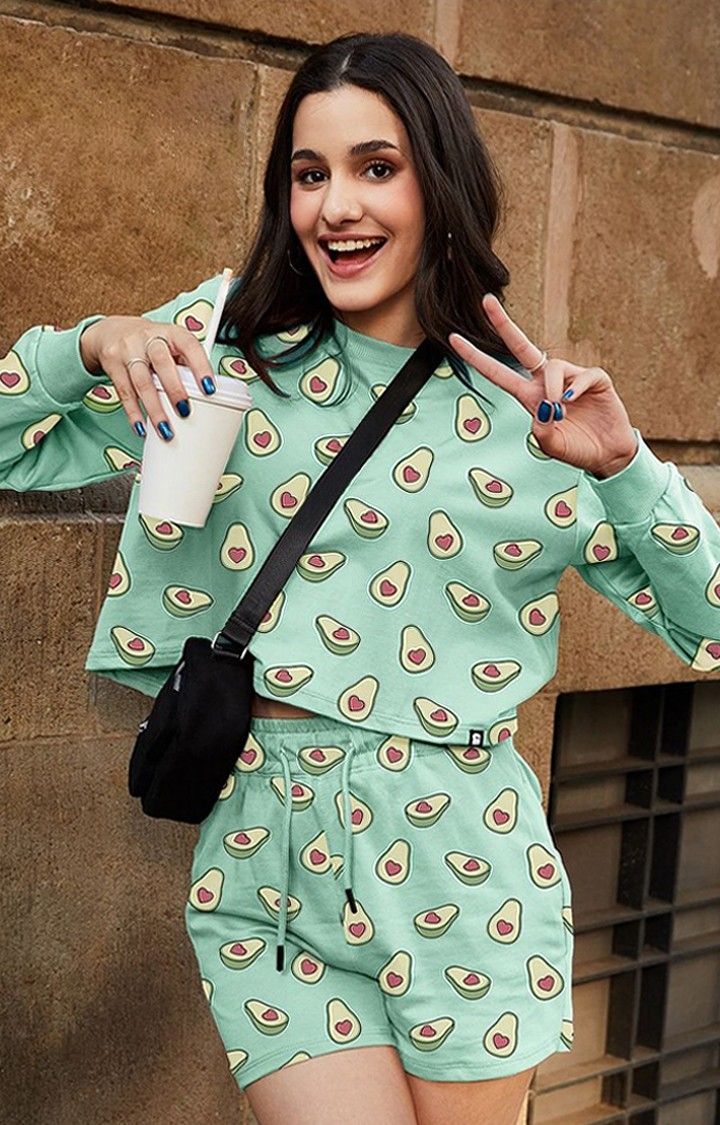 Women's Avocado Love Set Green Printed Co-ords