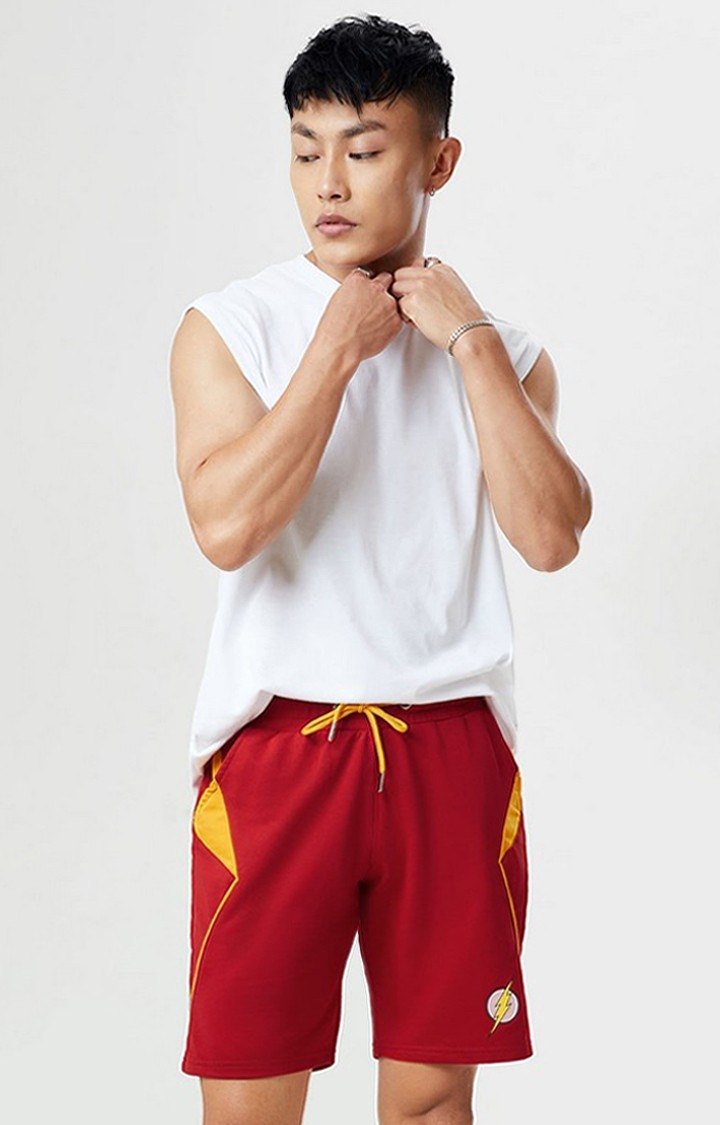 Men's The Flash Red Cotton Solid Shorts