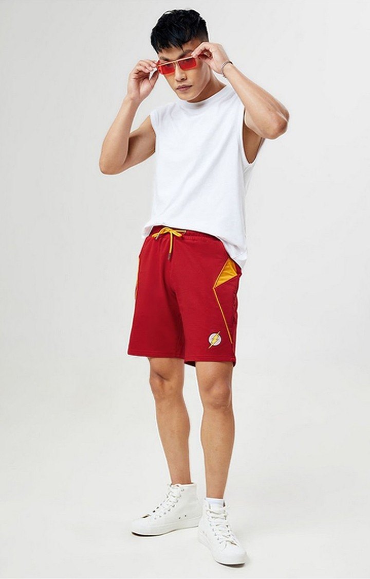 Men's The Flash Red Cotton Solid Shorts