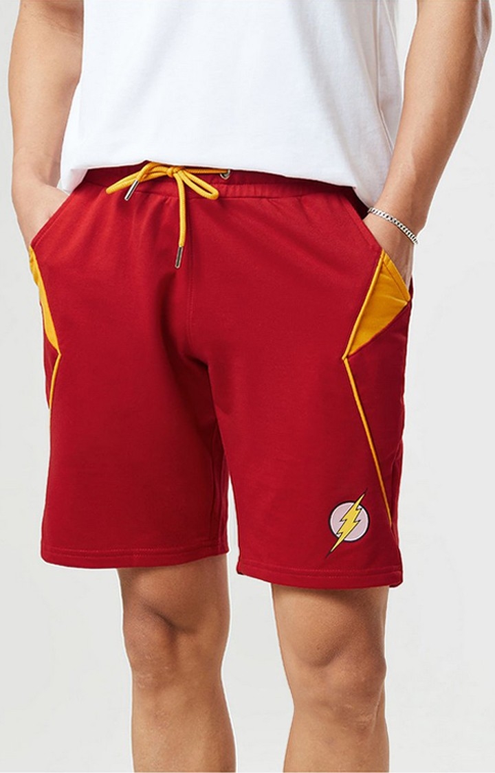 Men's The Flash Red Cotton Solid Shorts