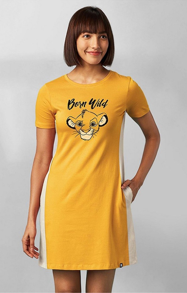 Women's The Lion King: Born Wild Yellow Printed Shift Dress