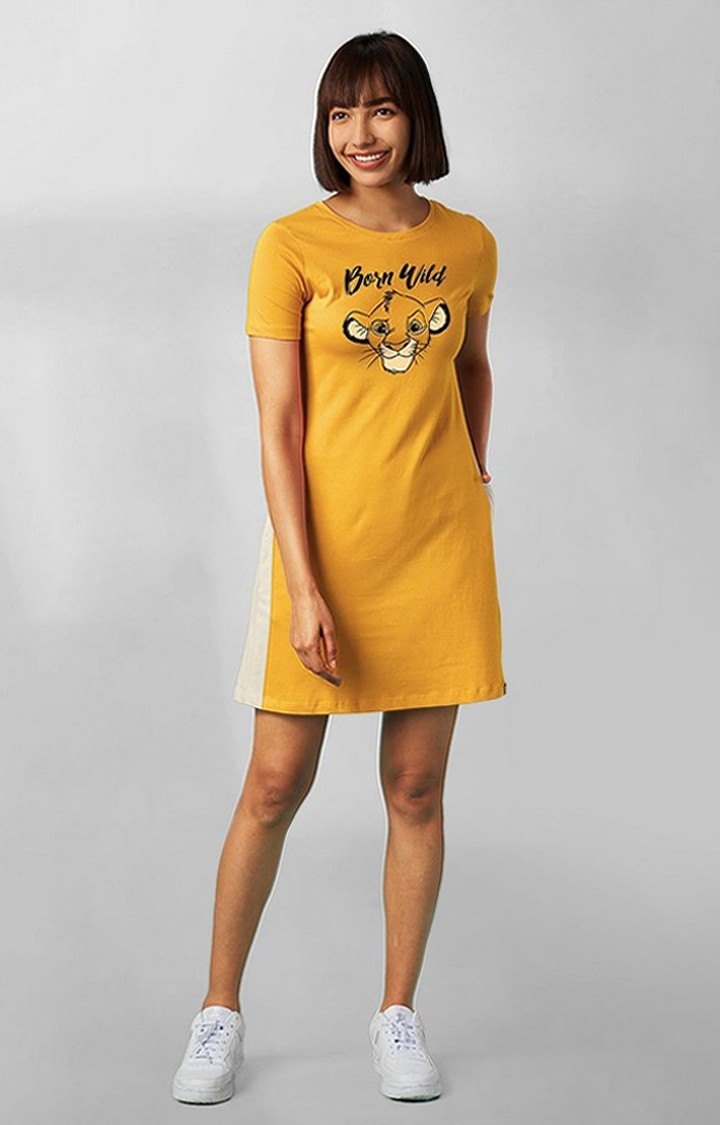 Women's The Lion King: Born Wild Yellow Printed Shift Dress