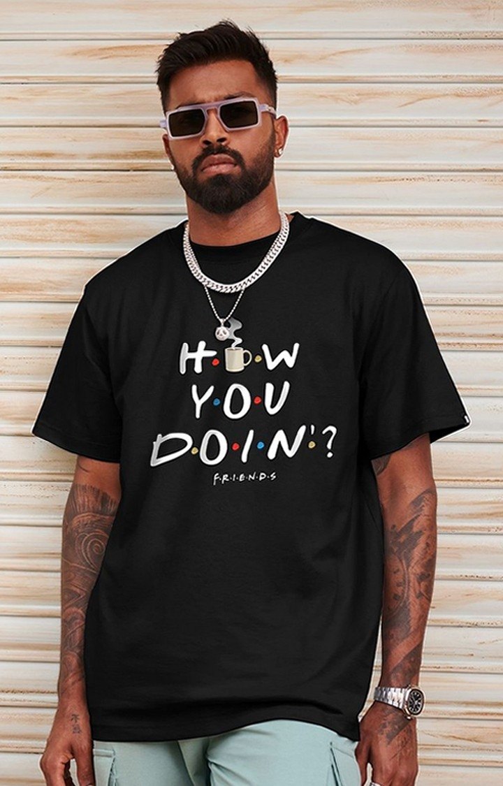 Men's F.R.I.E.N.D.S: How You Doin Black Typographic Printed Regular T-Shirt