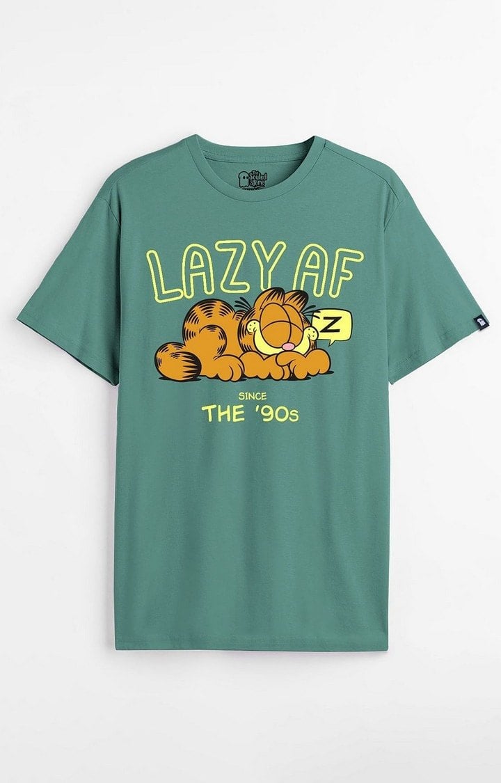 Men's Garfield: Lazy AF Green Printed Regular T-Shirt