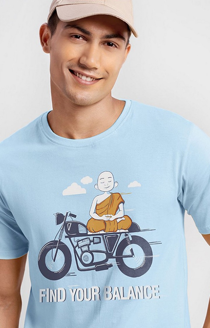 Men's Find Your Balance Blue Printed Regular T-Shirt
