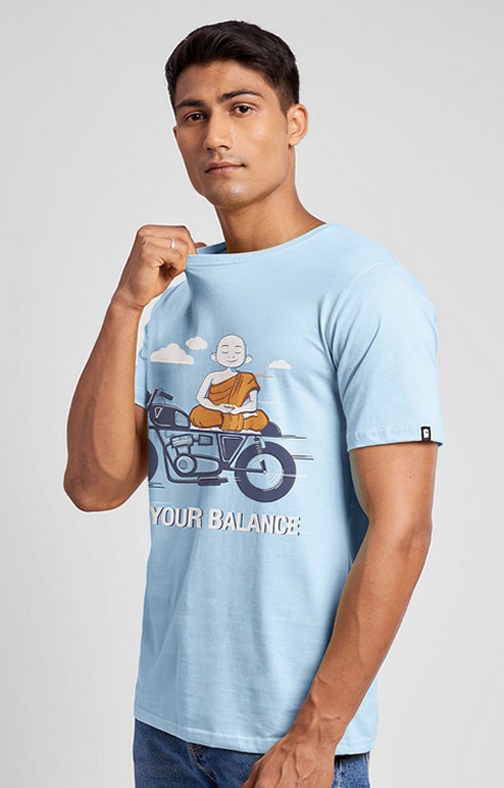 The Souled Store | Men's Find Your Balance Blue Printed Regular T-Shirt