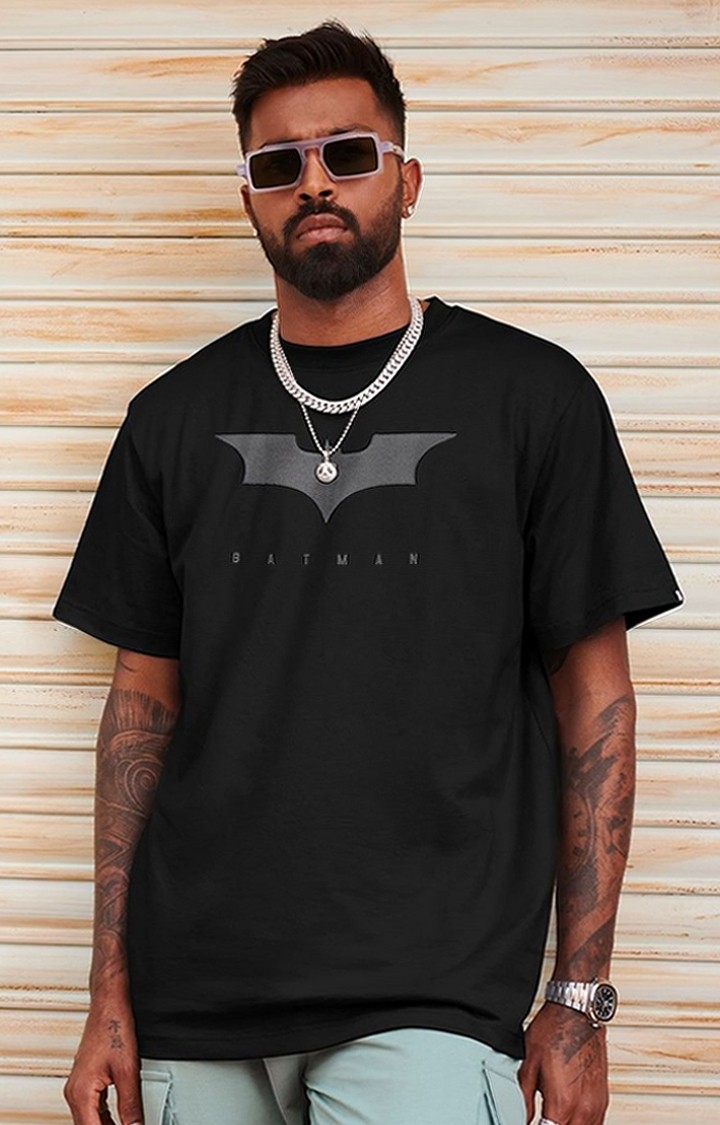 Men's Batman: 3D Logo Black Printed Regular T-Shirt