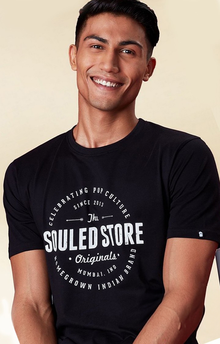Men's Black Typographic Printed Regular T-Shirt