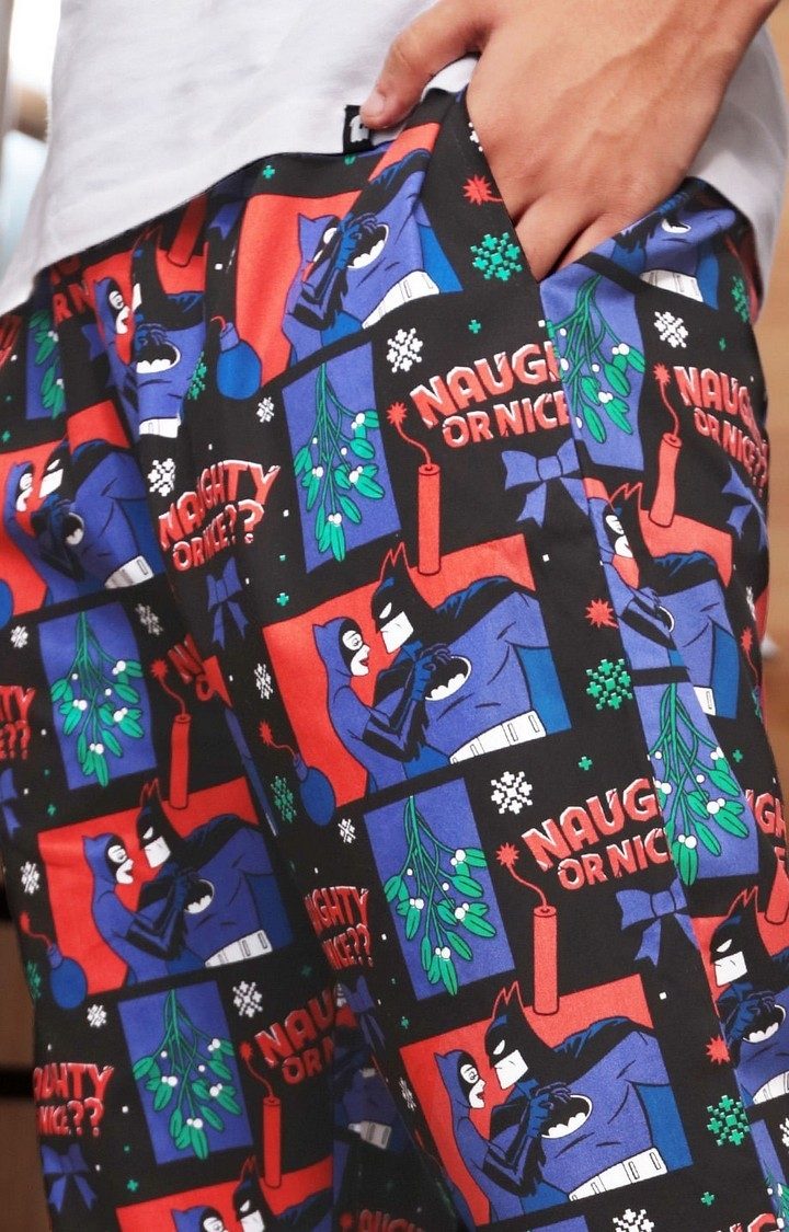 Men's Batman Naughty Or Nice Multicolour Cotton Printed Trackpant