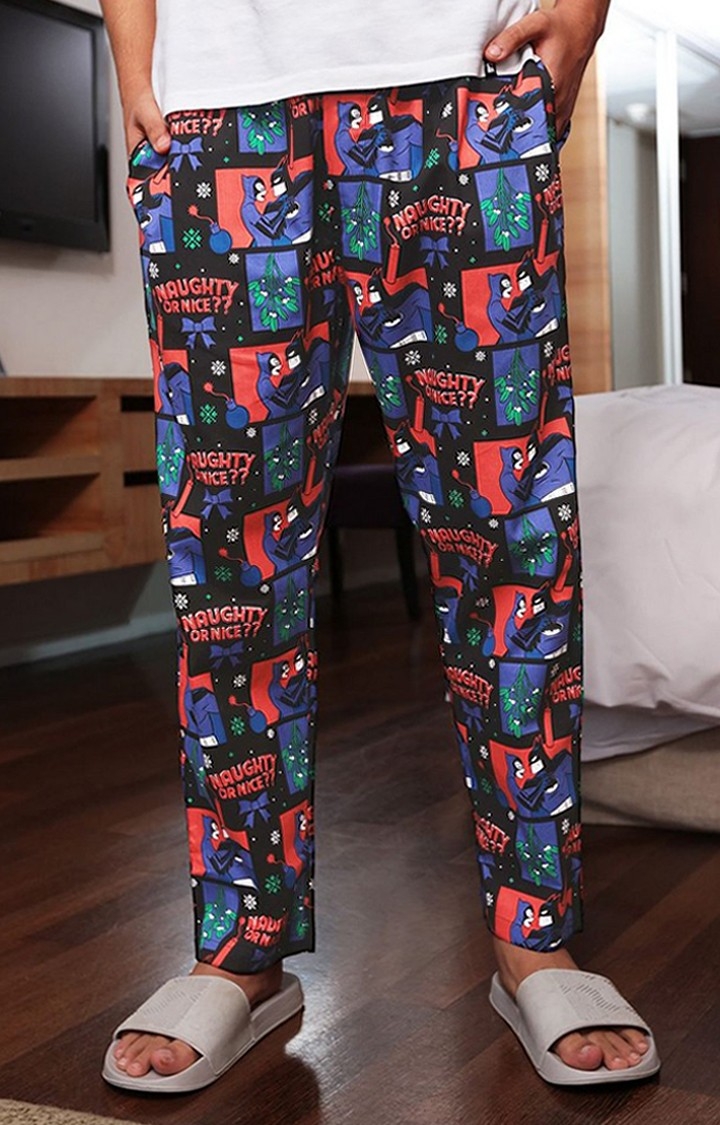 Men's Batman Naughty Or Nice Multicolour Cotton Printed Trackpant