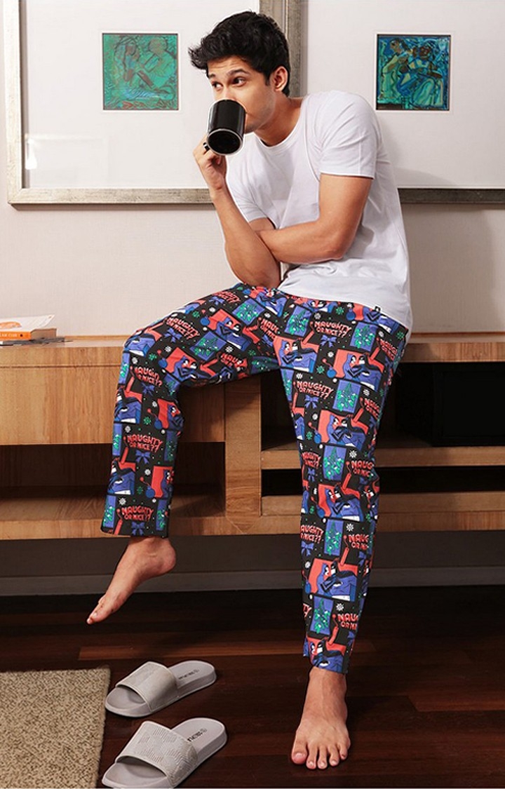 Men's Batman Naughty Or Nice Multicolour Cotton Printed Trackpant