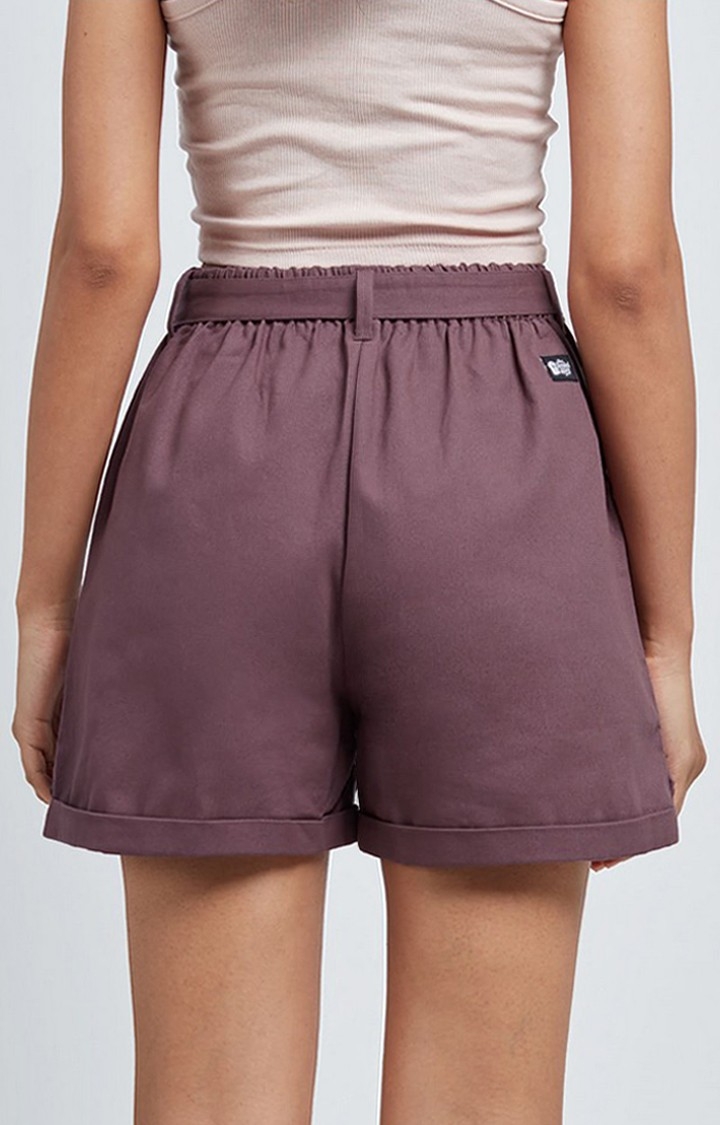 Women's  Mauve Cotton Solid Shorts
