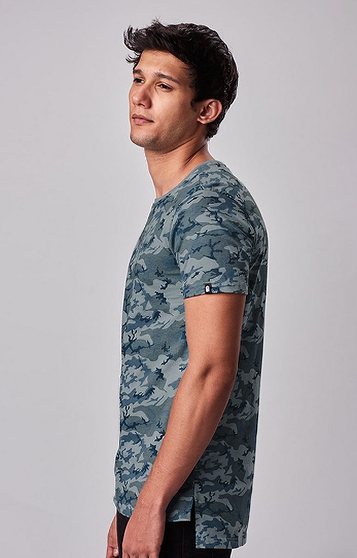 Men's Grey Camouflage Printed Regular T-Shirt