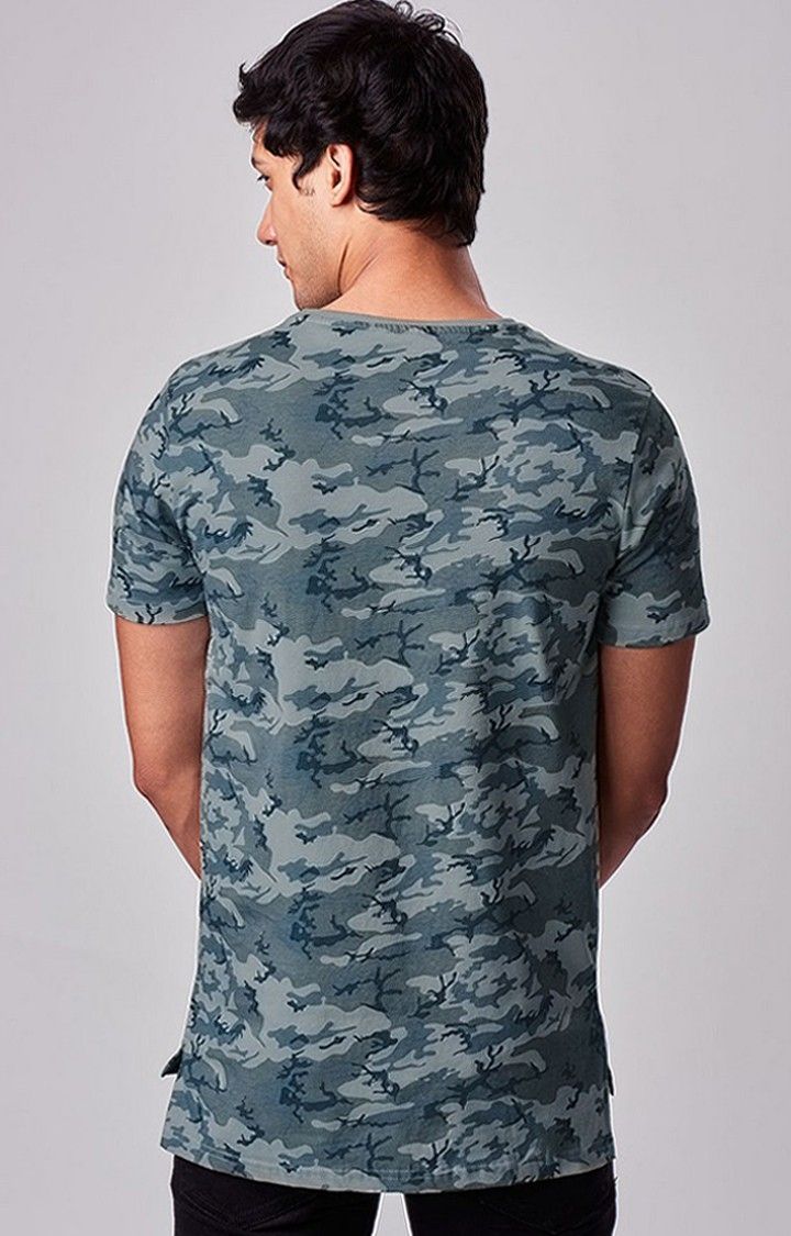 Men's Grey Camouflage Printed Regular T-Shirt