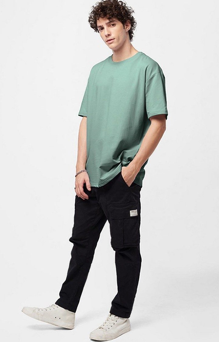 Men's Green Solid Oversized T-Shirt