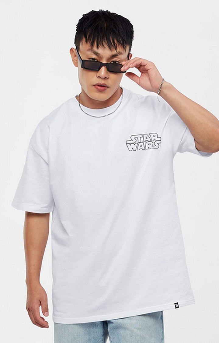 Men's Star Wars: Rule The Galaxy White Printed Oversized T-Shirt
