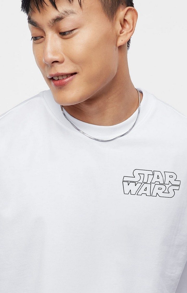 Men's Star Wars: Rule The Galaxy White Printed Oversized T-Shirt