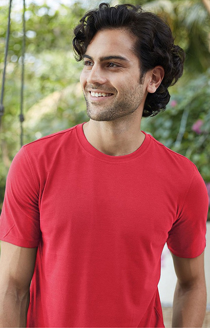 The Souled Store | Men's Red Solid Regular T-Shirt