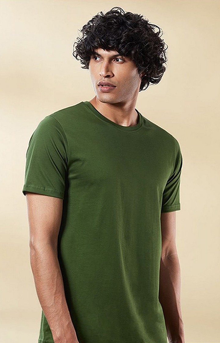 Men's Green Solid Regular T-Shirt