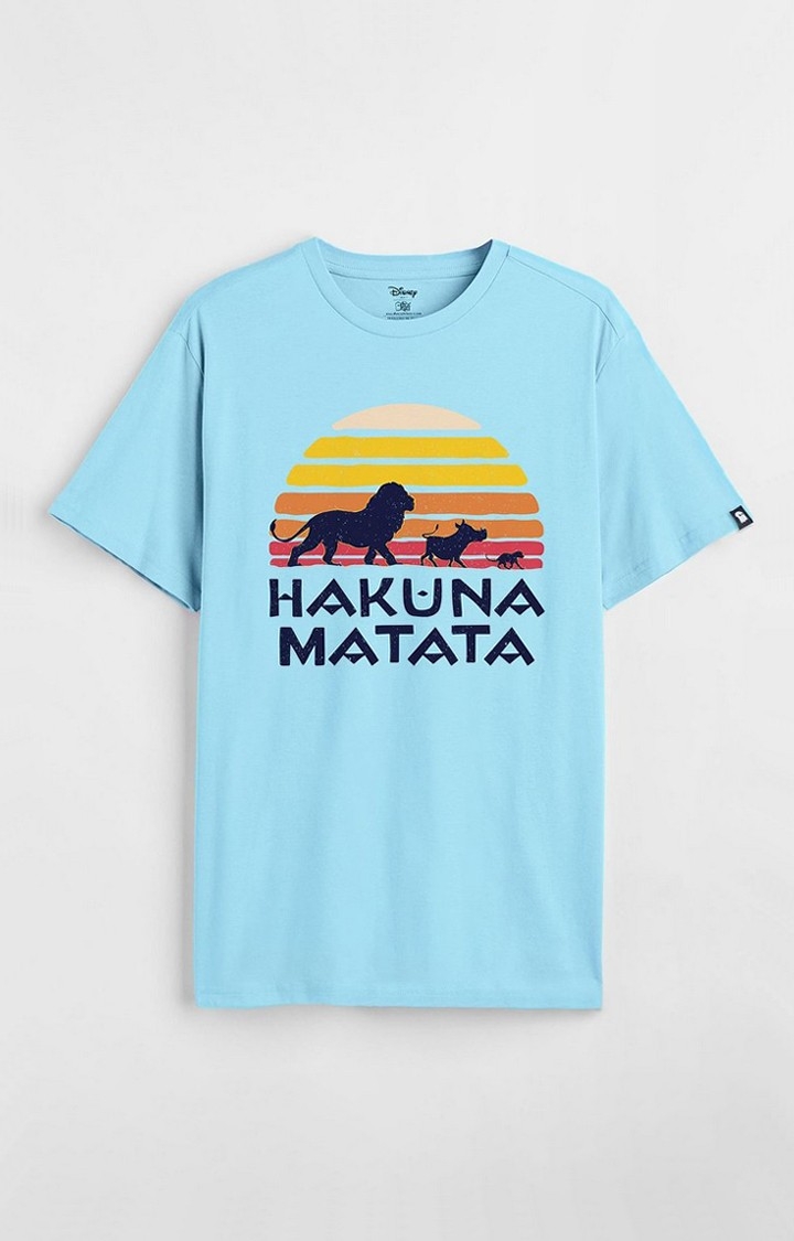 Men's The Lion King: Hakuna Matata Blue Printed Regular T-Shirt