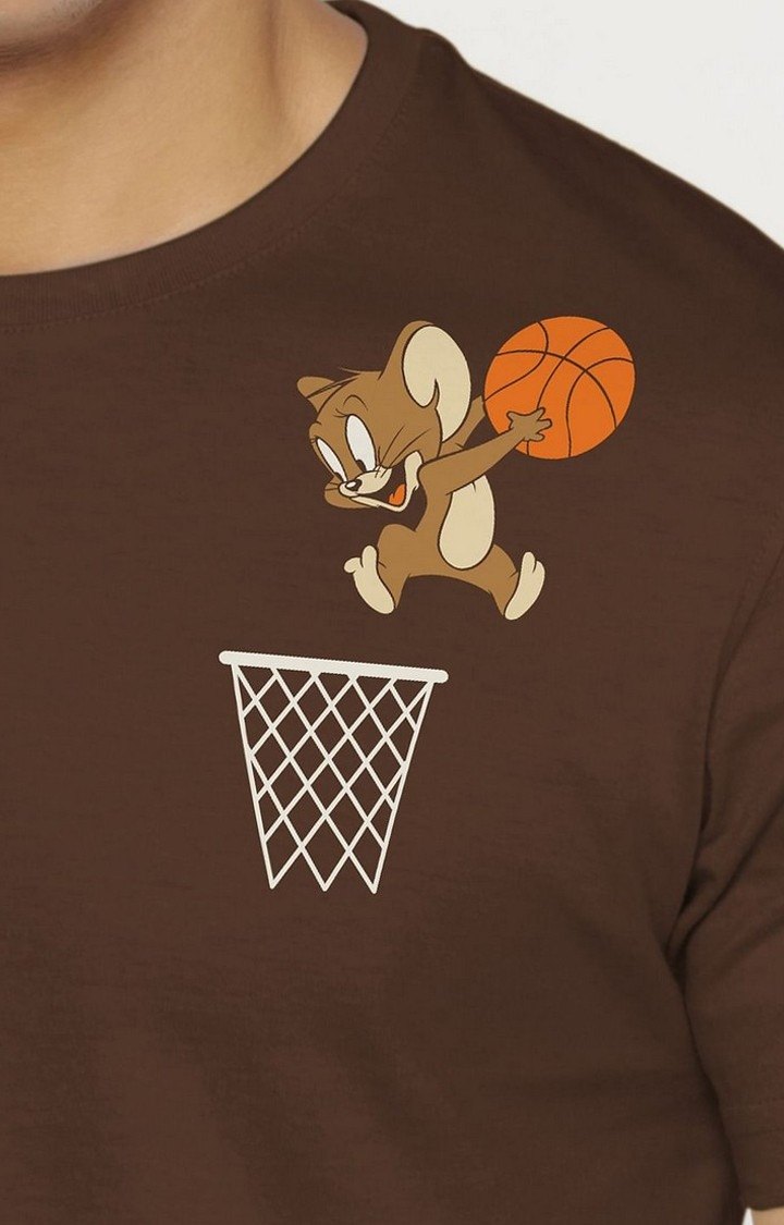 Men's Tom And Jerry: Basket Brown Printed Regular T-Shirt