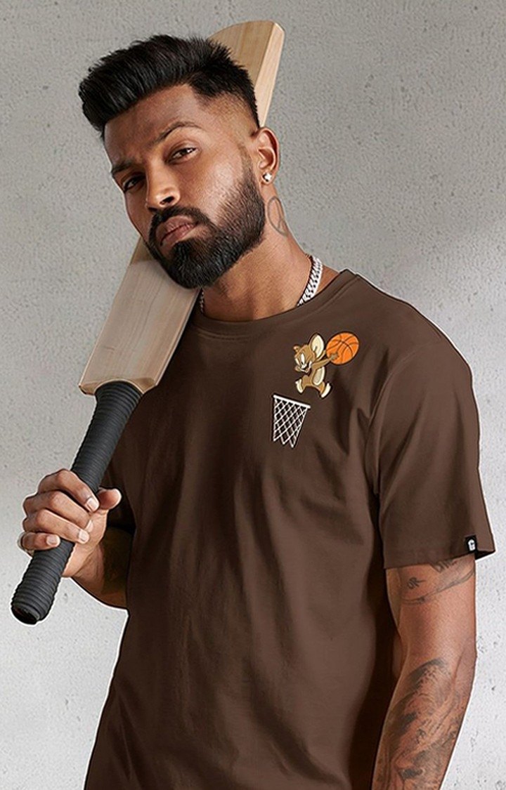 Men's Tom And Jerry: Basket Brown Printed Regular T-Shirt