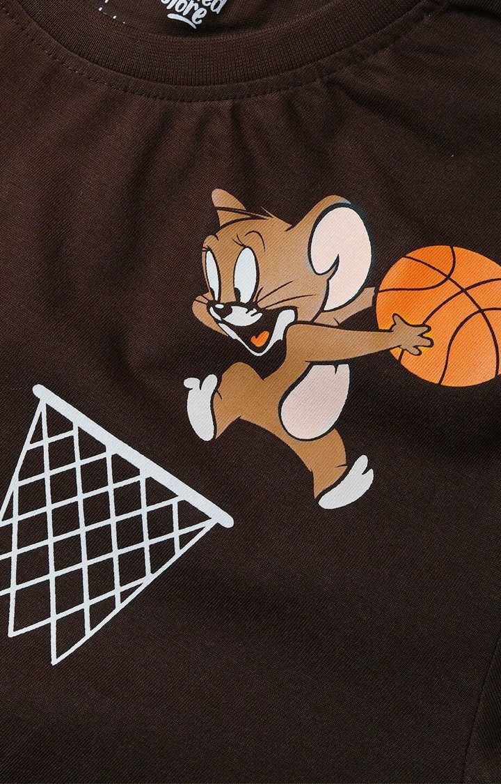Men's Tom And Jerry: Basket Brown Printed Regular T-Shirt