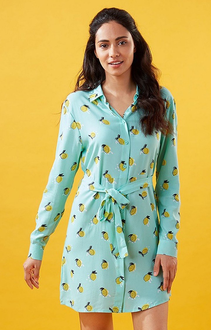 Women's Lemonade Green Printed Shift Dress